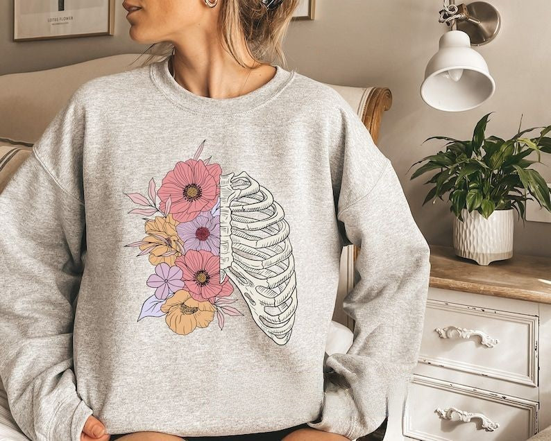Floral Skeleton Halloween Sweatshirt