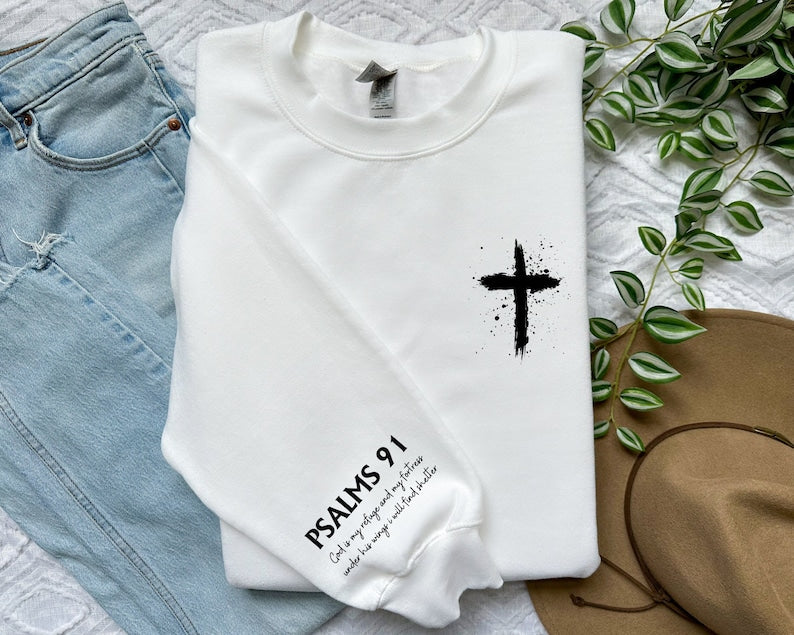 Psalms 91 Sleeve Print Sweatshirt