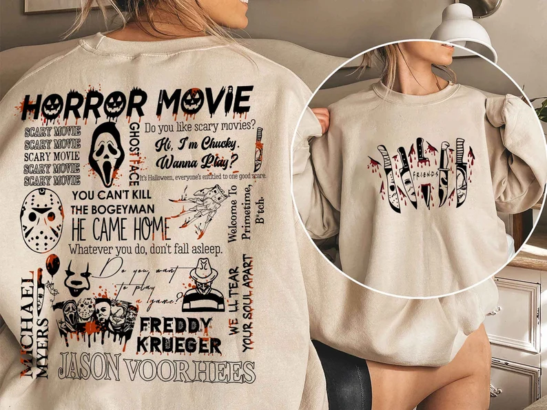 Vintage Halloween Horror Character 2-sided Sweatshirt