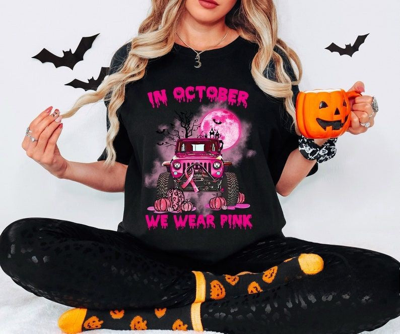 In October We Wear Pink Halloween Cancer Awareness T-shirt