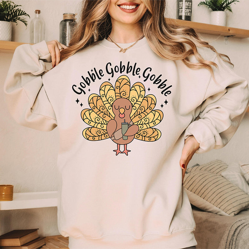 Gobble Letter Print Thanksgiving Sweatshirt